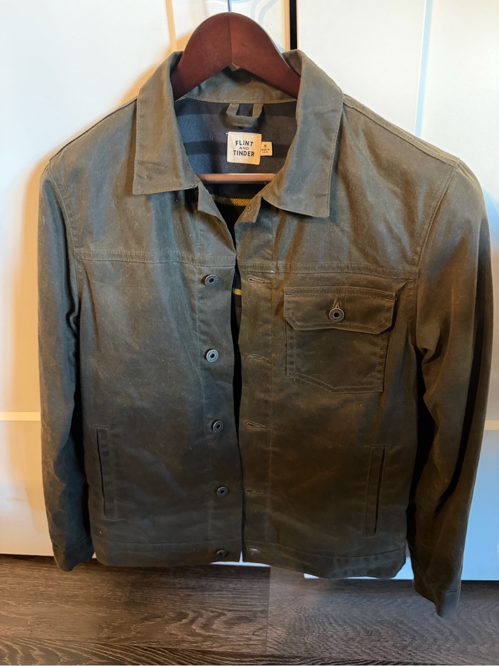 Flint and Tinder Waxed Flannel Lined Trucker Jacket Forest Size Small
